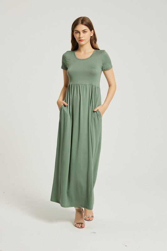 WOMEN'S SUMMER CASUAL MAXI DRESS WITH POCKET-SAGE WREN AND CHAR WOMEN'S SUMMER CASUAL MAXI DRESS WITH POCKET-SAGE WREN AND CHAR