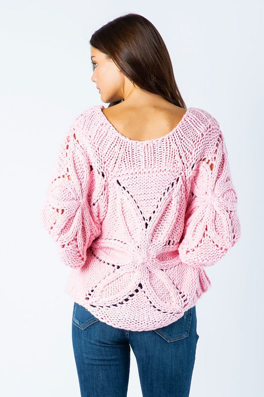HAND CROCHET CHUNKY KNIT SHORT SLEEVE SWEATER