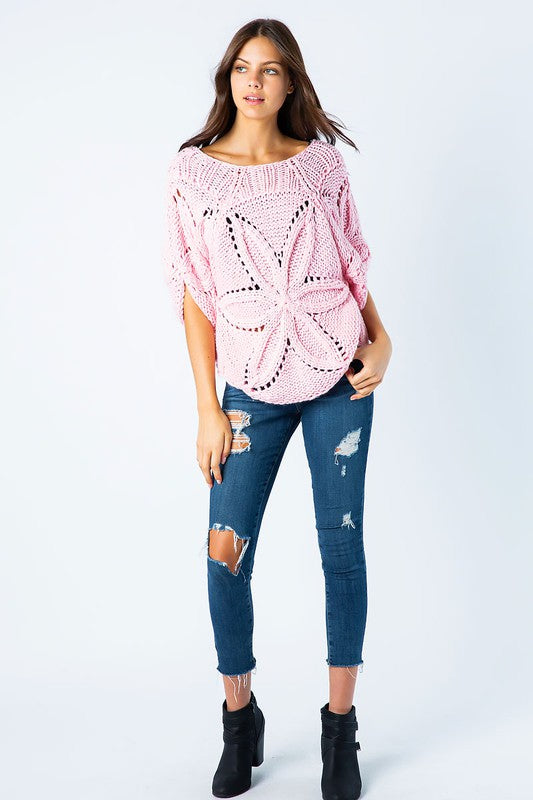 HAND CROCHET CHUNKY KNIT SHORT SLEEVE SWEATER