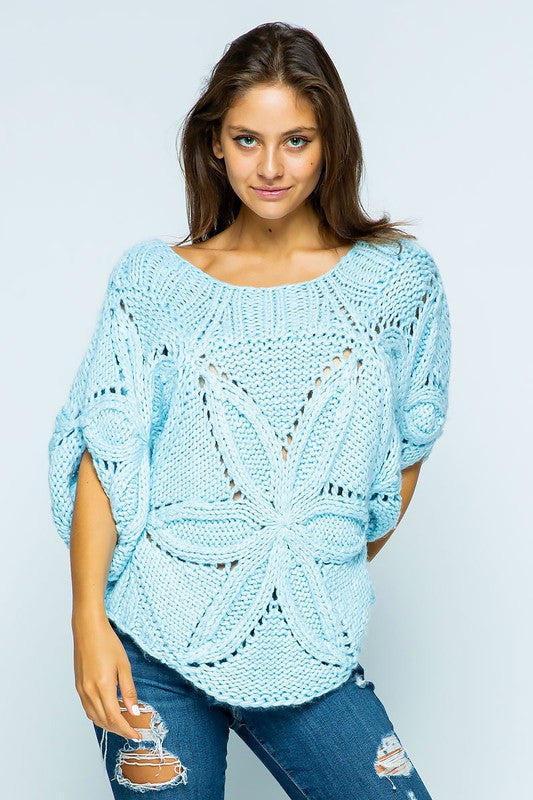HAND CROCHET CHUNKY KNIT SHORT SLEEVE SWEATER