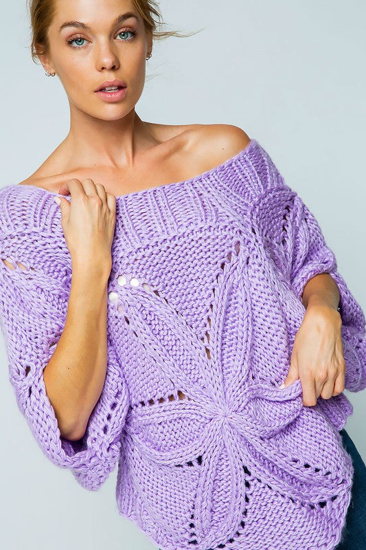 HAND CROCHET CHUNKY KNIT SHORT SLEEVE SWEATER