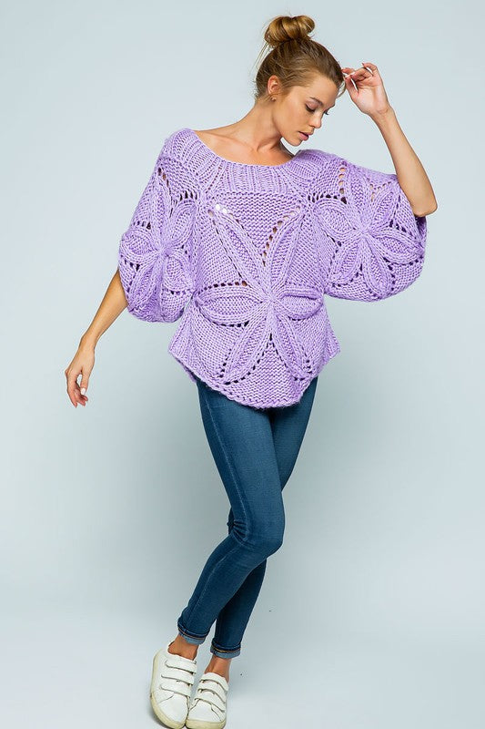 HAND CROCHET CHUNKY KNIT SHORT SLEEVE SWEATER