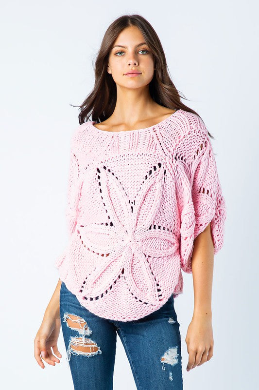 HAND CROCHET CHUNKY KNIT SHORT SLEEVE SWEATER