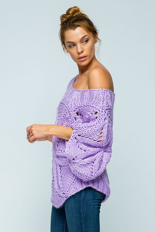 HAND CROCHET CHUNKY KNIT SHORT SLEEVE SWEATER