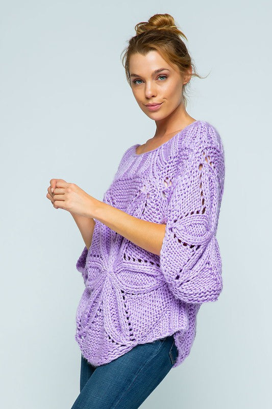 HAND CROCHET CHUNKY KNIT SHORT SLEEVE SWEATER