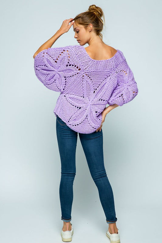 HAND CROCHET CHUNKY KNIT SHORT SLEEVE SWEATER