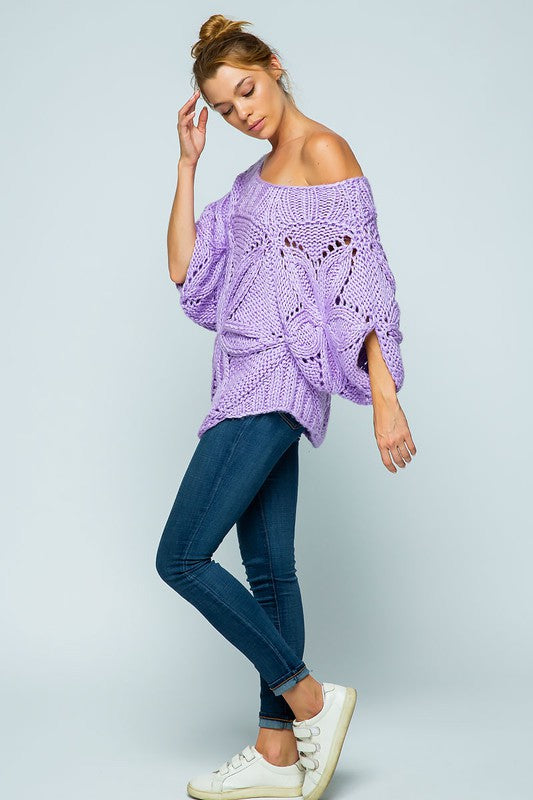 HAND CROCHET CHUNKY KNIT SHORT SLEEVE SWEATER