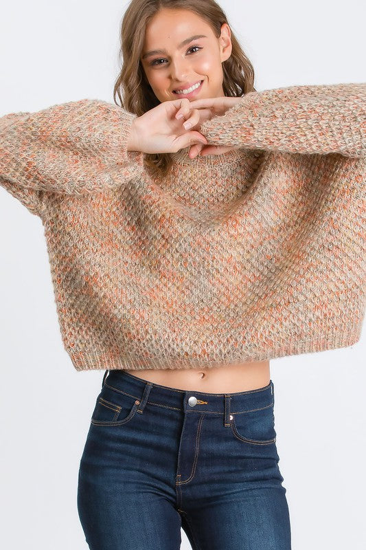DIAMOND KNIT MULTICOLOR TEXTURED MOCK NECK SWEATER