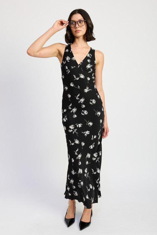 FLORAL V-NECK MAXI DRESS
