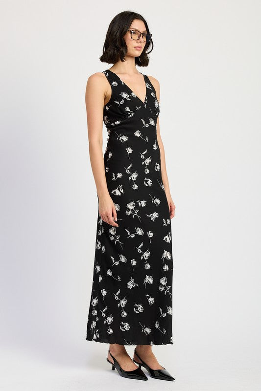 FLORAL V-NECK MAXI DRESS