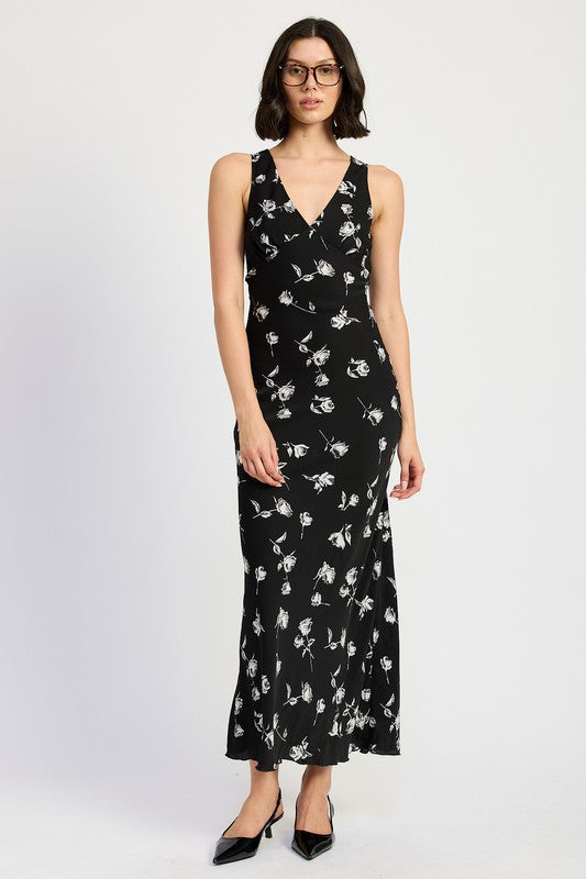 FLORAL V-NECK MAXI DRESS