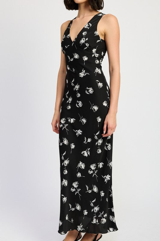 FLORAL V-NECK MAXI DRESS