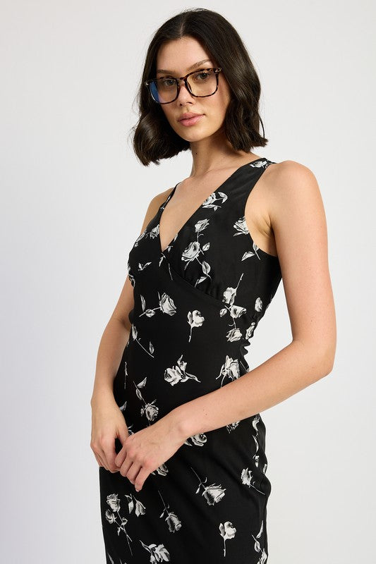 FLORAL V-NECK MAXI DRESS