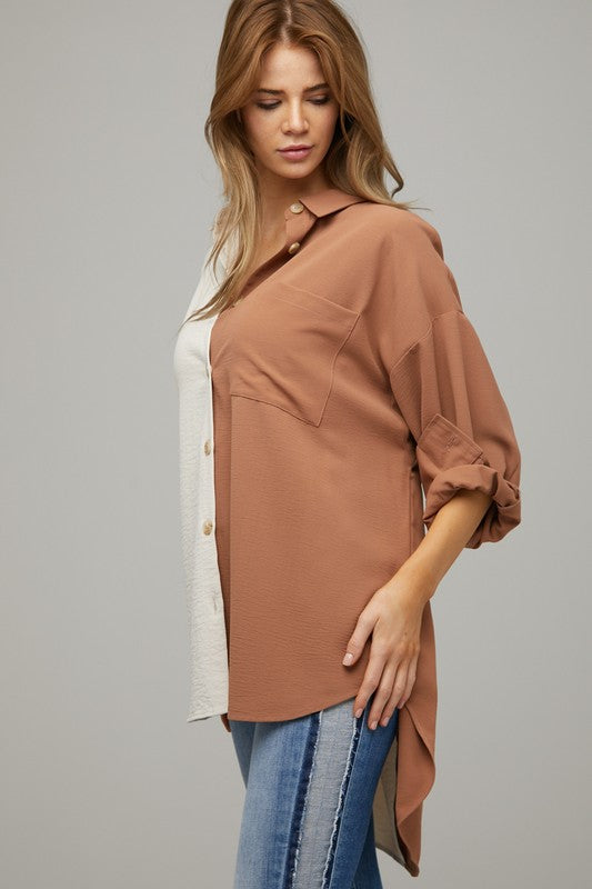 Color Block Button Down Shirt