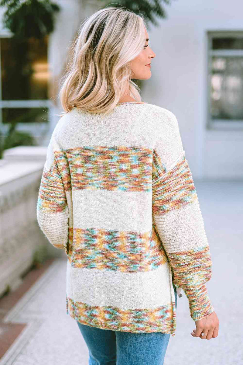 Rainbow Button Dropped Shoulder Sweater