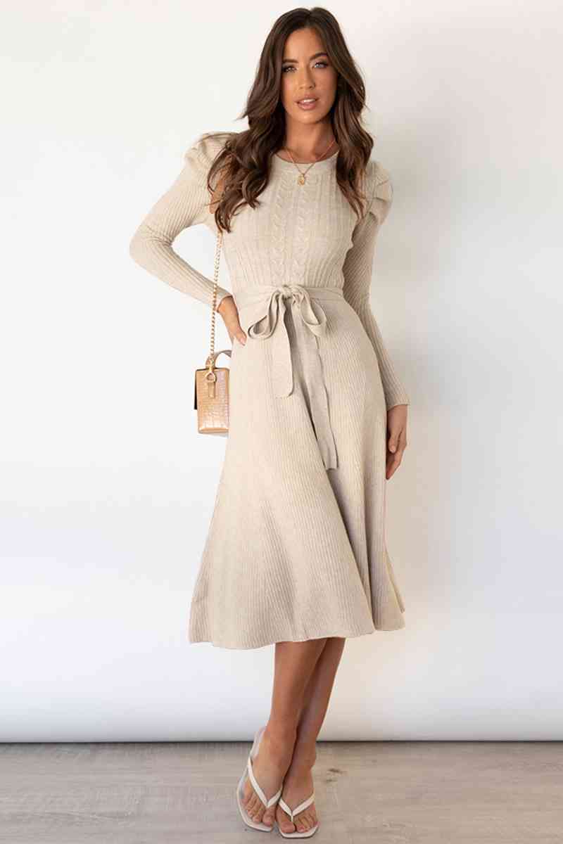 Cozy Tie Waist Sweater Dress