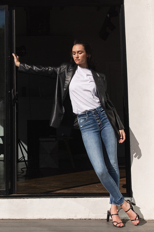 HIGH RISE BUTTON UP ANKLE SKINNY