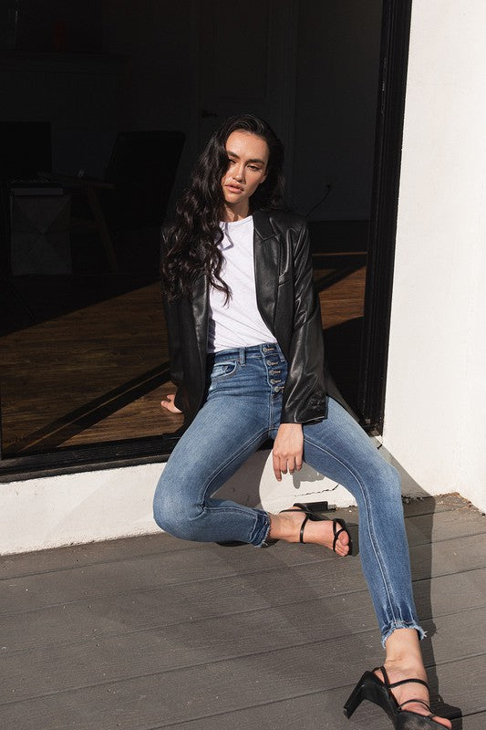 HIGH RISE BUTTON UP ANKLE SKINNY