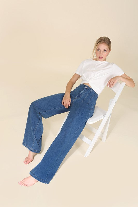 Robinson flared high waist pin tuck jeans