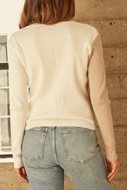 JANE COLOR-BLOCK BUTTON DOWN CARDIGAN