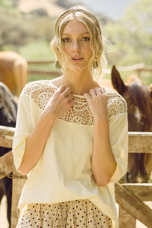 EILEEN LACE EMBROIDERY COTTON T-SHIRT
