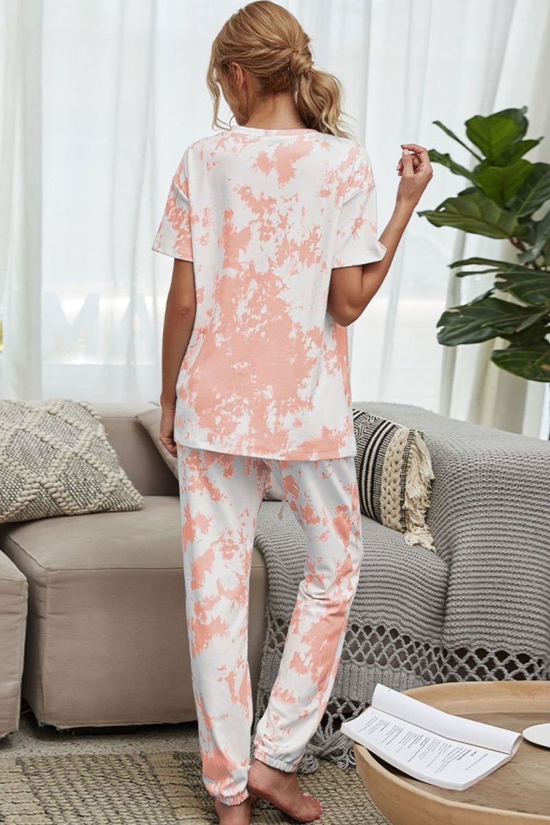 TIE-DYE TEE AND DRAWSTRING WAIST JOGGERS LOUNGEWEAR SET