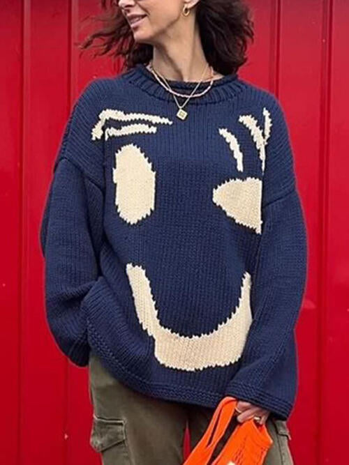 Happy Wink Long Sleeve Sweater