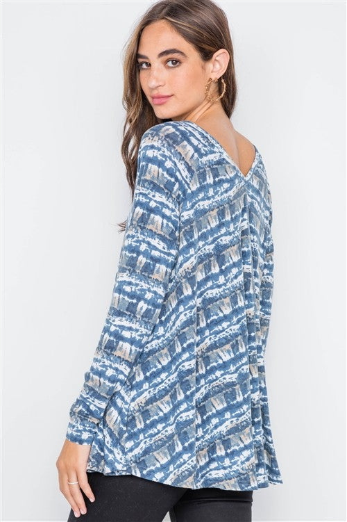Mix Dye Knit V Neck Loose Fit Top