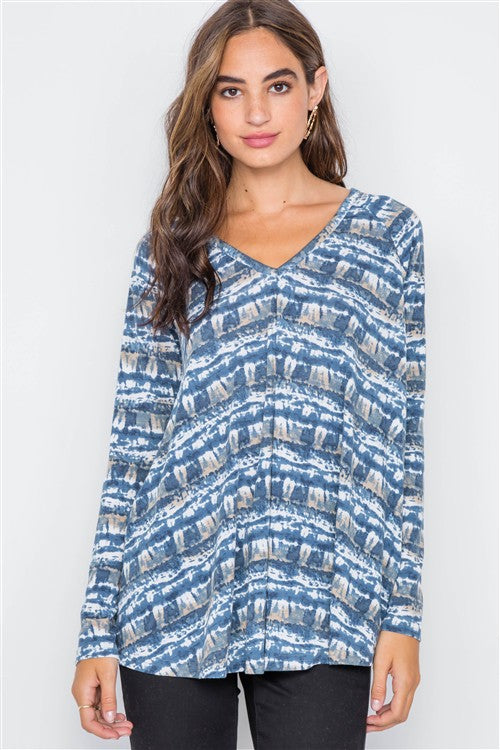 Mix Dye Knit V Neck Loose Fit Top