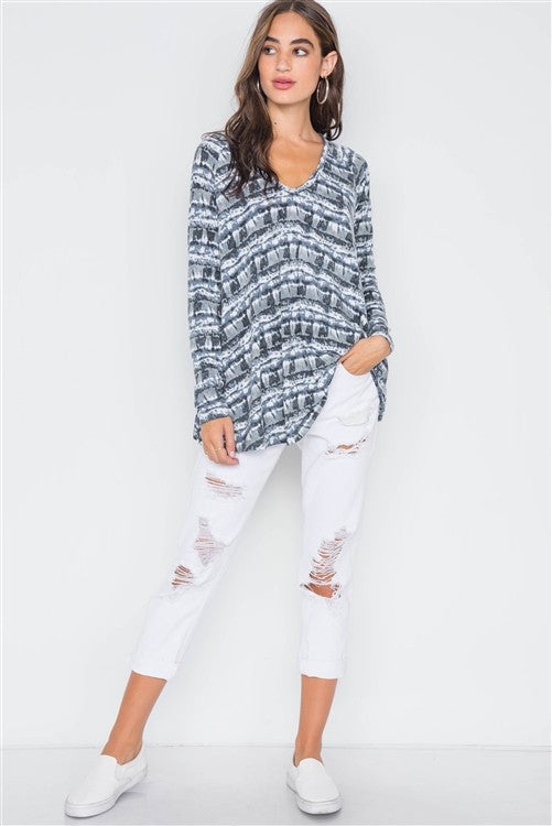 Mix Dye Knit V Neck Loose Fit Top