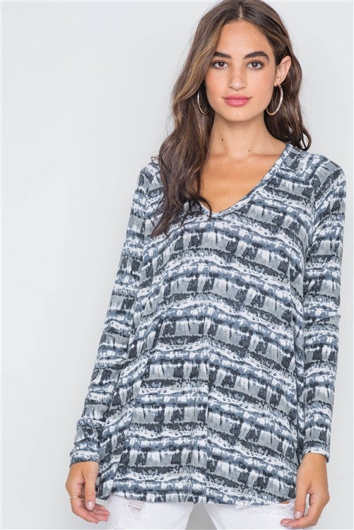 Mix Dye Knit V Neck Loose Fit Top