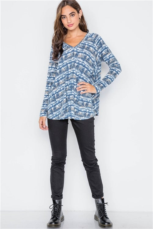 Mix Dye Knit V Neck Loose Fit Top