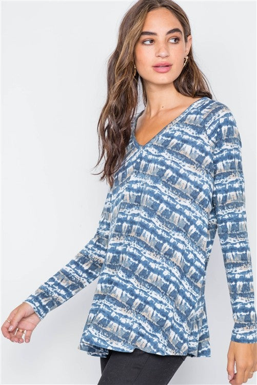 Mix Dye Knit V Neck Loose Fit Top