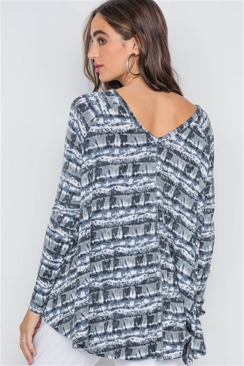 Mix Dye Knit V Neck Loose Fit Top