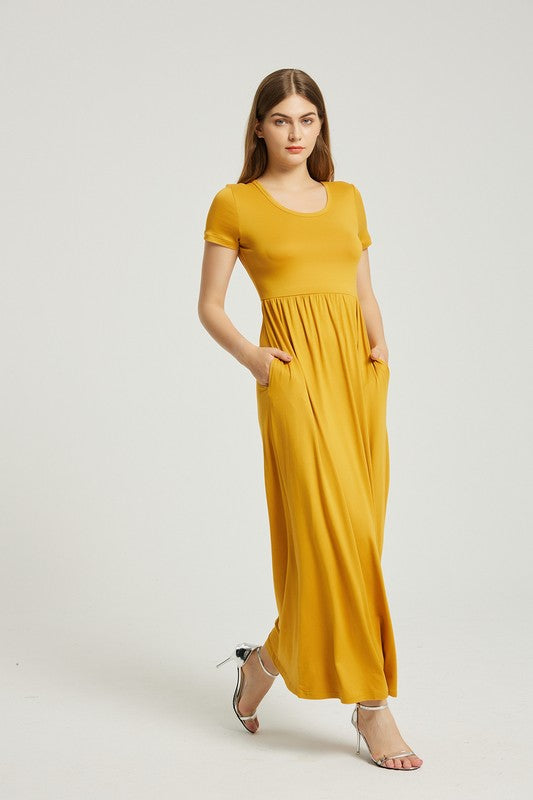 WOMAN'S SUMMER CASUAL MAXI DRESS WITH POCKET-MUSTARD