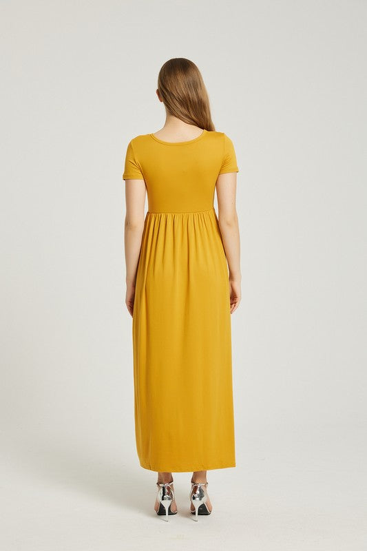 WOMAN'S SUMMER CASUAL MAXI DRESS WITH POCKET-MUSTARD