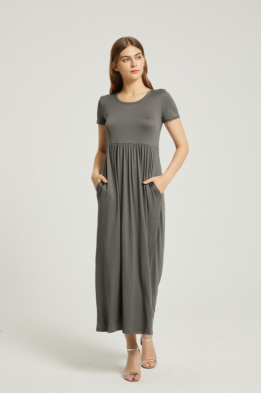 POCKET WOMEN'S SUMMER CASUAL MAXI DRESS WITH POCKET- CHARCOAL