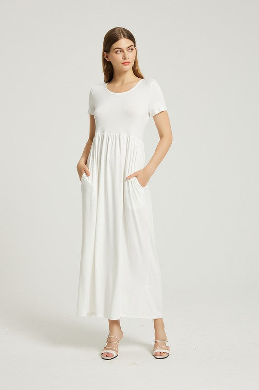 WOMAN'S SUMMER CASUAL MAXI DRESS WITH POCKET - WHITE