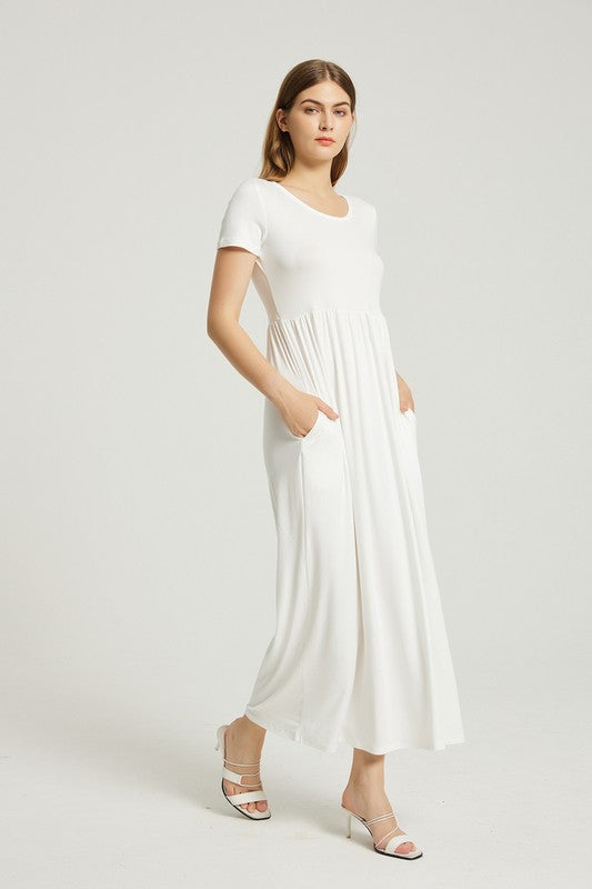 WOMAN'S SUMMER CASUAL MAXI DRESS WITH POCKET - WHITE