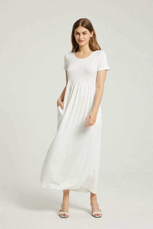 WOMAN'S SUMMER CASUAL MAXI DRESS WITH POCKET - WHITE