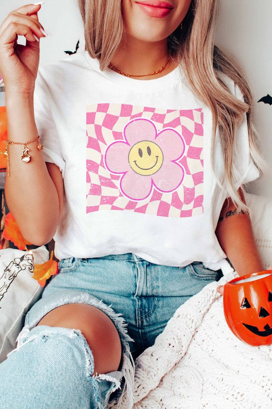Smiley Checked Graphic T-Shirt