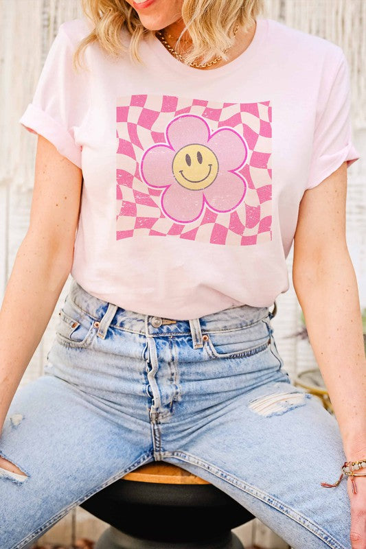 Smiley Checked Graphic T-Shirt