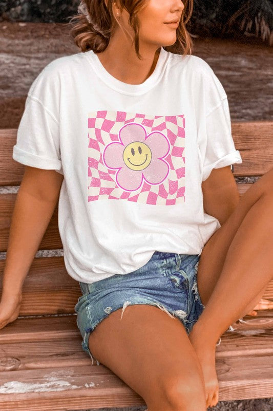 Smiley Checked Graphic T-Shirt