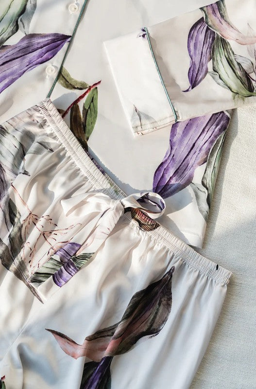 PURPLE FLORAL LONG SLEEVES PAJAMAS SET