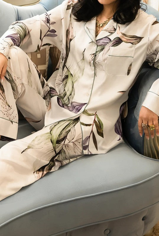 PURPLE FLORAL LONG SLEEVES PAJAMAS SET