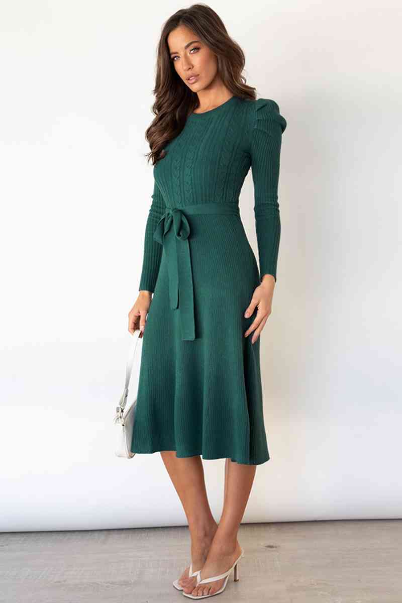 Cozy Tie Waist Sweater Dress