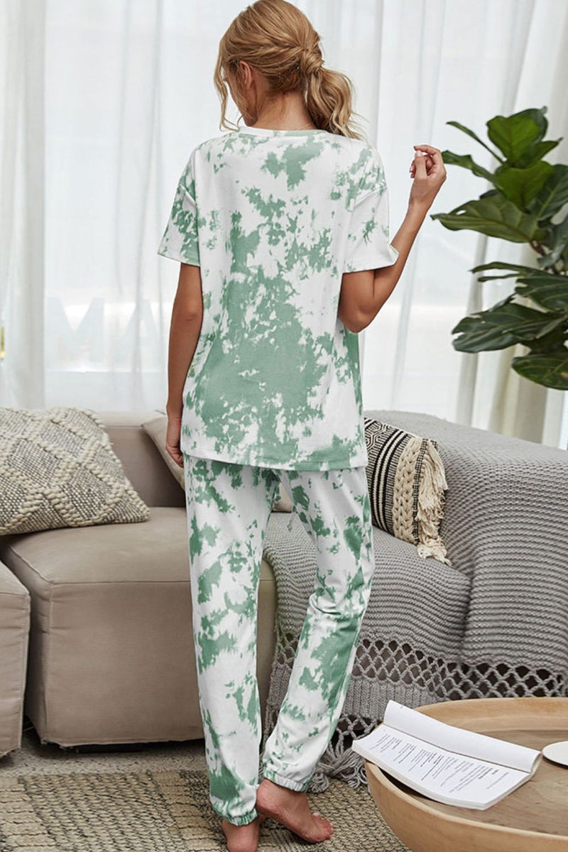 TIE-DYE TEE AND DRAWSTRING WAIST JOGGERS LOUNGEWEAR SET