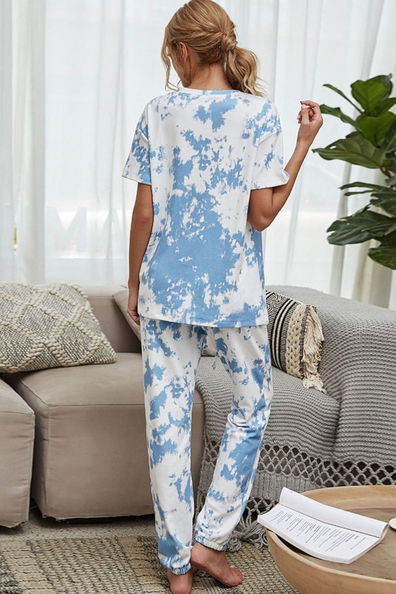 TIE-DYE TEE AND DRAWSTRING WAIST JOGGERS LOUNGEWEAR SET