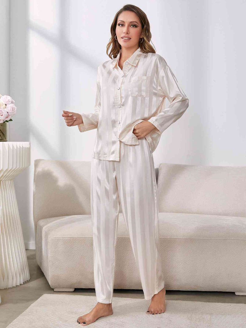 Crisp Button-Up Shirt and Pants Pajama Set