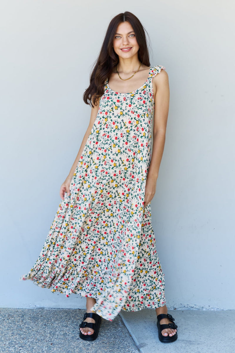 DOUBLJU IN THE GARDEN RUFFLE MAXI DRESS  - NATURAL ROSE